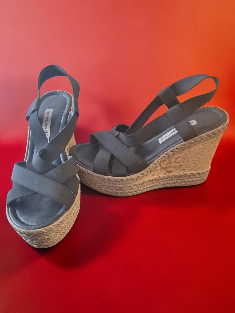Charles David Black Crisscross Espadrille Wedge Sandals